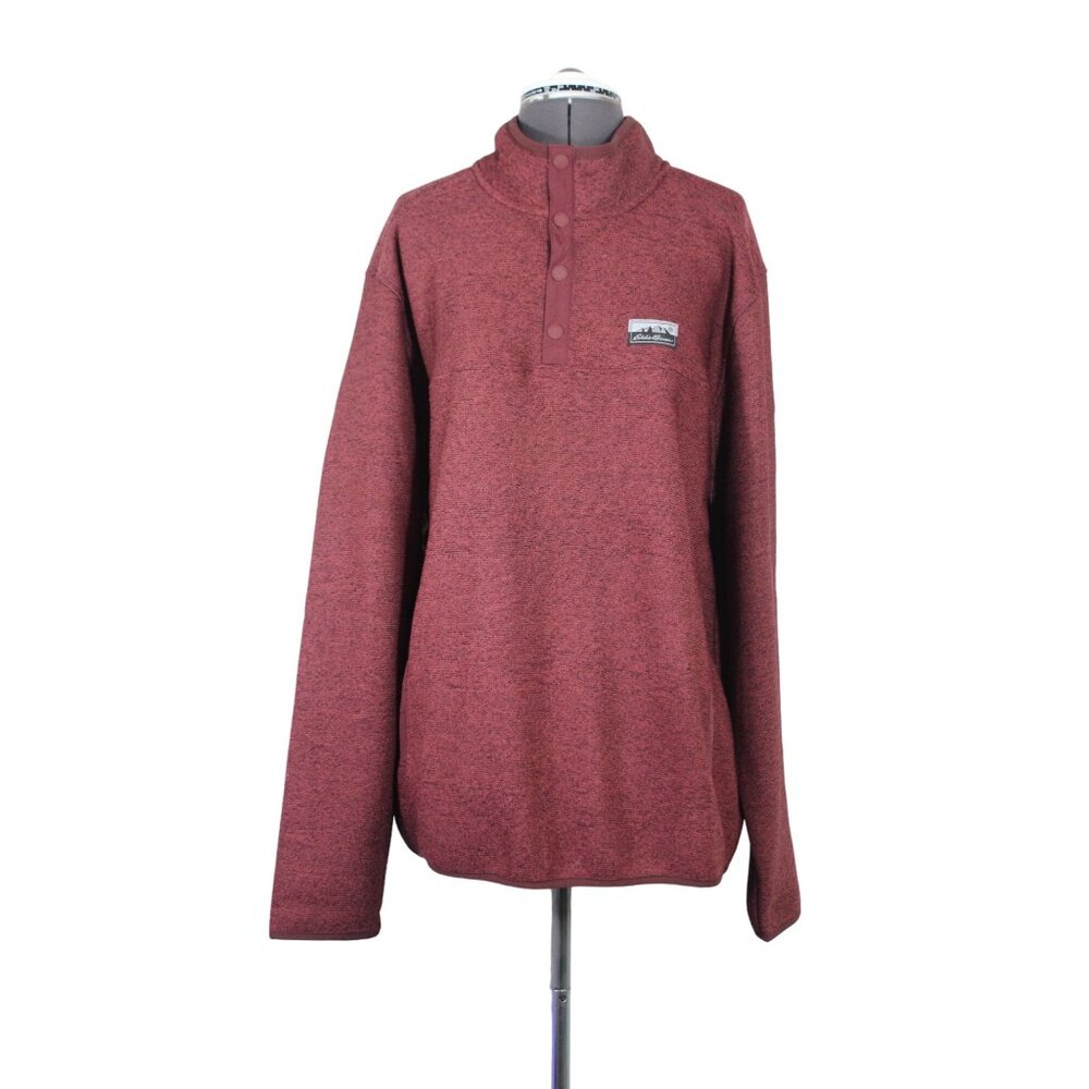 Eddie Bauer men's 1/4 snap mock‎ neck fleece knit pullover sweater L
